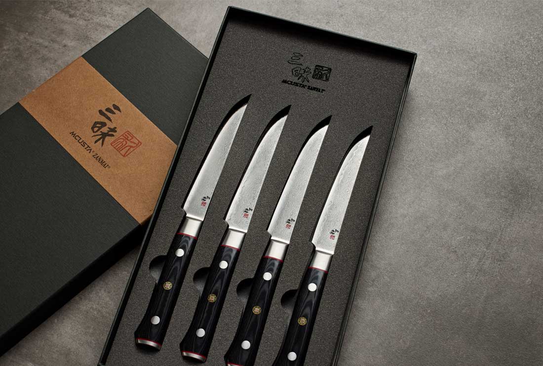 Zanmai Classic Pro Zebra Damascus 4 Piece Steak Knife Set – Cutlery and More